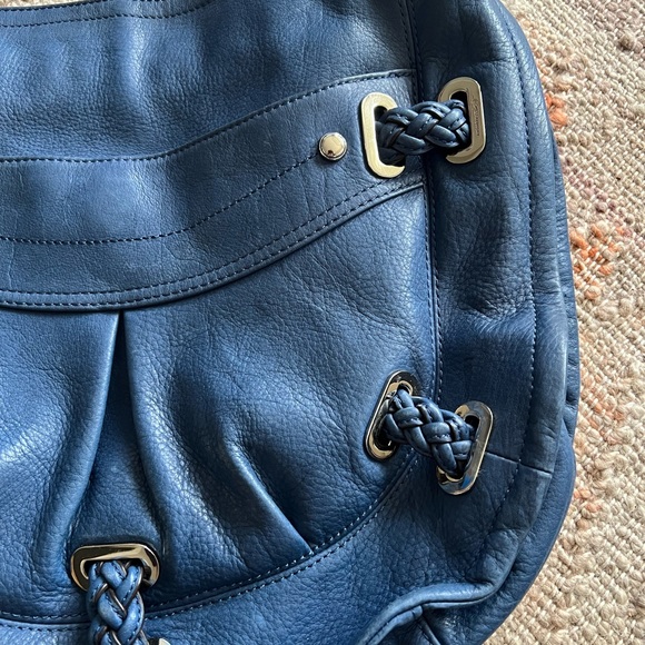 B. Makowsky Cobalt Blue Leather Hobo Handbag - Picture 3 of 7